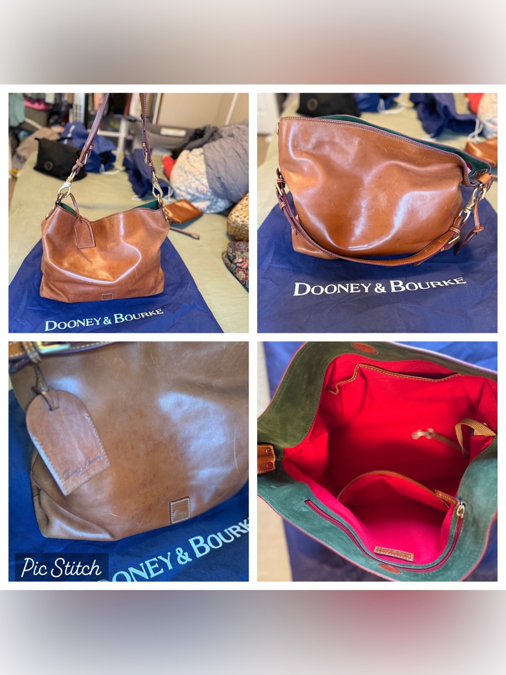 Dooney & Bourke Brown Leather Shoulder Hobo with Red Interior